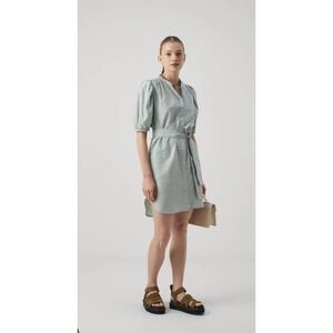 GAP Puff Sleeve Mini Shirtdress‎ Linen Cotton Minimalist Clean Girl Aqua M